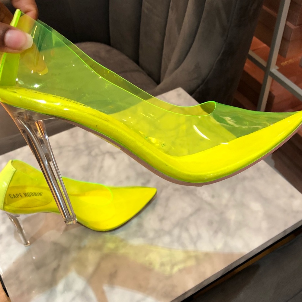 Transparent Neon Yellow Heels